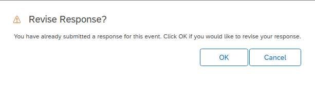 An SAP Ariba dialog headed Revise Response, explaining that a response has already been submitted and offering OK or Cancel.