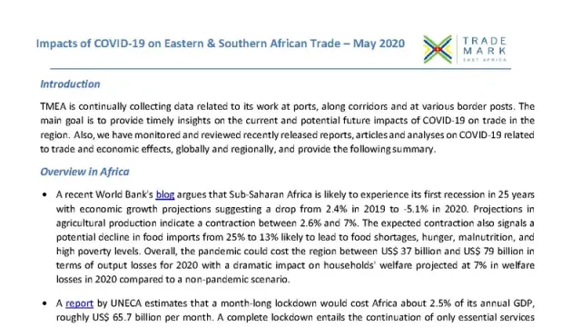 Impacts of COVID-19 on Eastern & Southern African Trade – May 2020