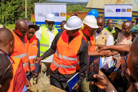 Laying the foundation stone of the new bridge at the Mahagi-Goli border