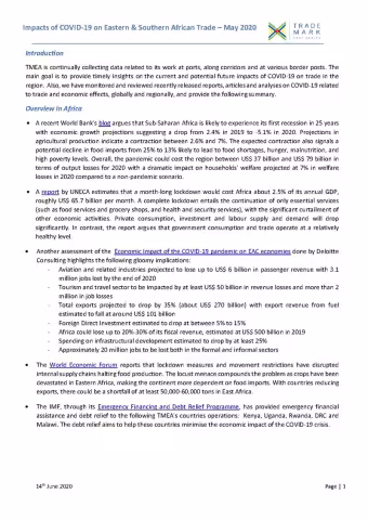 Impacts of COVID-19 on Eastern & Southern African Trade – May 2020